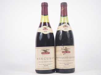 Vente aux enchères 2 BOUTEILLES CALVET : 1 NUITS ST GEORGES 1972 ELT / 1 MERCUREY 1978