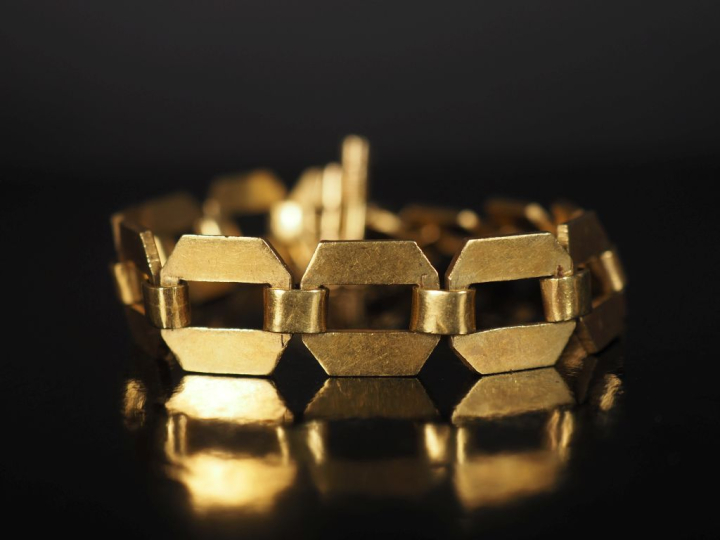 Bracelet articulé de style Art déco en or jaune 750, composé de maillo