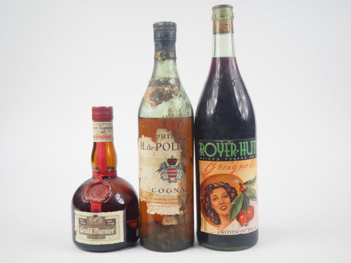 3 BOUTEILLES : 1 COGNAC PRINCE H. DE POLIGNAC NIVEAU BAS/EA - 1 GUIGNO