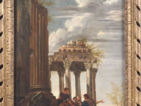 Ecole italienne XVIIIème. "personnages dans des ruines antiques" Huile