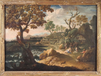 Vente aux enchères Ecole allemande XVIIIème.  "Bacchanale" Huile sur toile   Dim. 65,5 x 