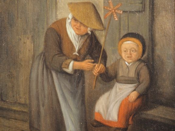 Cornelis DUSART (Haarlem, 1660 - 1704) (Attribué à) "La joueuse de vie