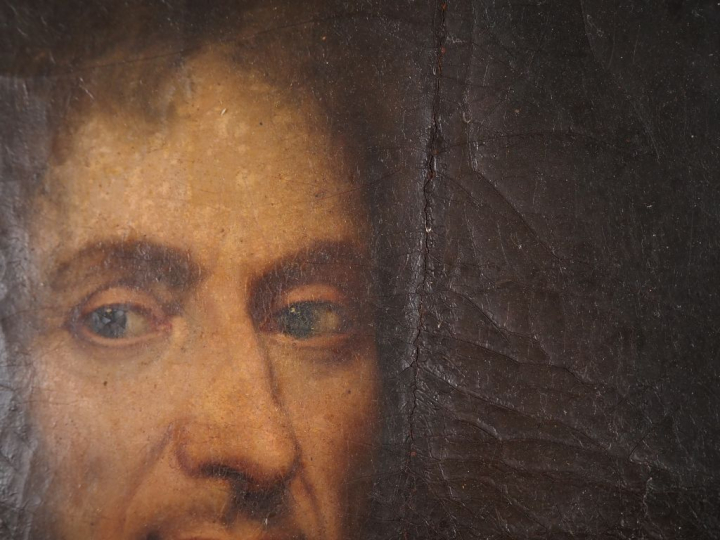 Ecole française XVIIIème.  "portrait d'homme en médaillon" Huile sur t