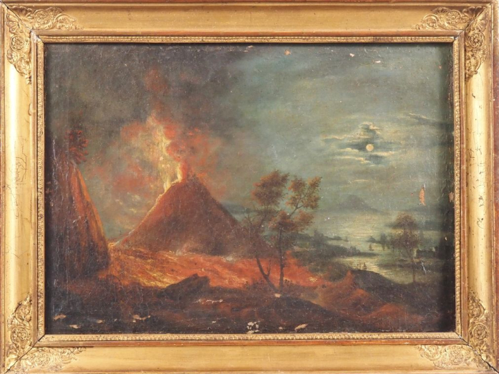 Ecole francaise fin XVIIIème début XIXème. "Eruption nocturne" Huile s