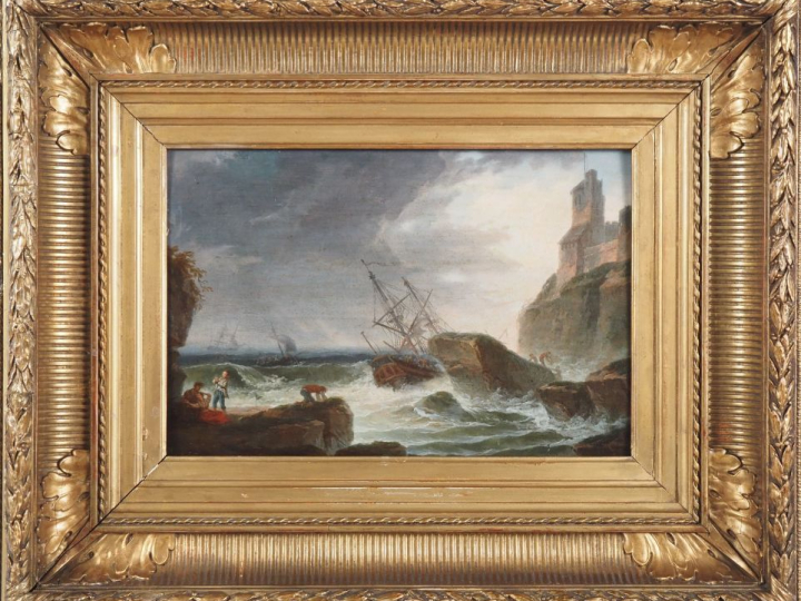 Ecole française début XIXème.  "Marine" Huile sur panneau  Dim. 23 x 3