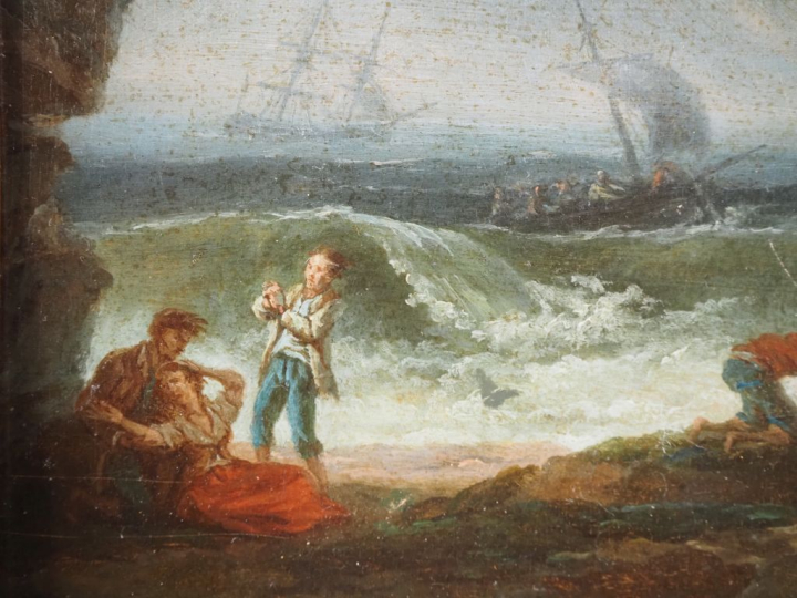 Ecole française début XIXème.  "Marine" Huile sur panneau  Dim. 23 x 3