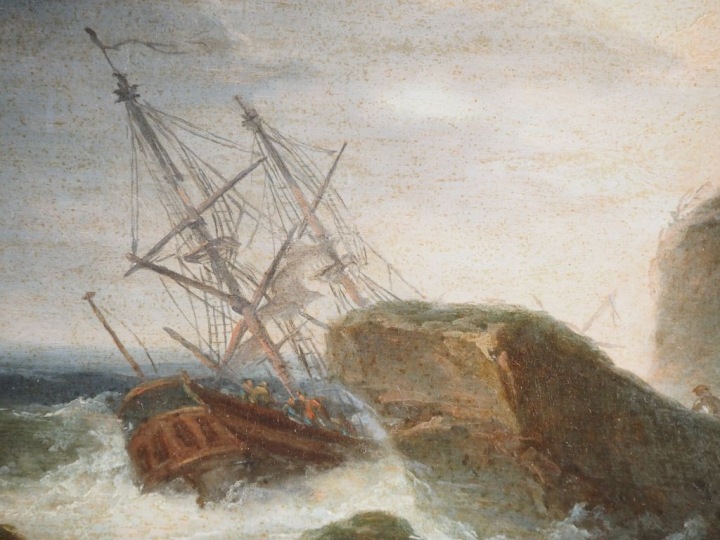 Ecole française début XIXème.  "Marine" Huile sur panneau  Dim. 23 x 3