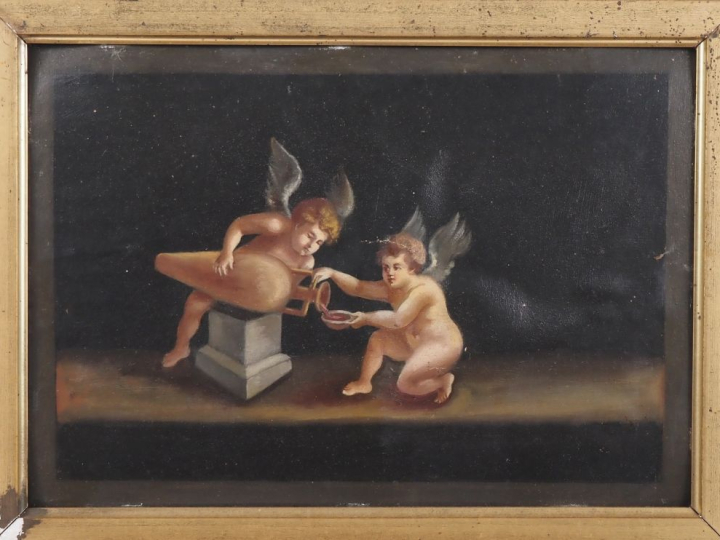 Ecole italienne XIXème.  "Bacchanale" Huile sur papier  Dim. 25 x 35,5