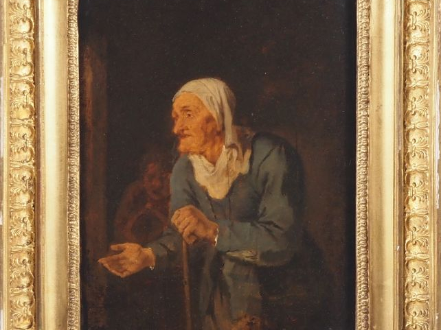 Ecole du Nord XIXème.  "personnages" Paire d'huiles sur panneau, dans 