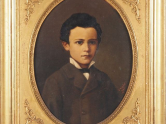 Vente aux enchères F. VIDALAT.  "portrait de jeune garçon" Huile sur toile, signée en bas