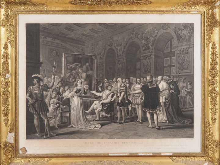 Paire de gravures dans leur cadre d'origine en bois et stuc doré (peti