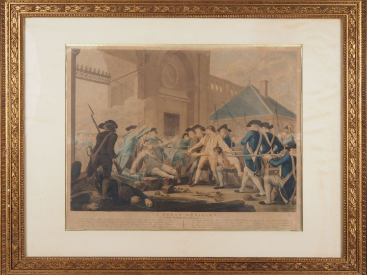 Gravure fin XVIIIème.  "le jeune Dessiles, l'Affaire de Nancy le 31 ao