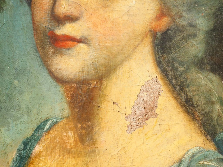 Ecole française fin XIXème.  "portrait d'élégante au bouquet de fleurs