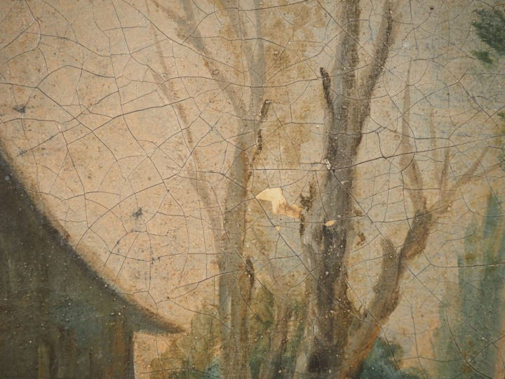 Ecole française XIXème.  "paysage animé à  la rivière" Huile sur toile