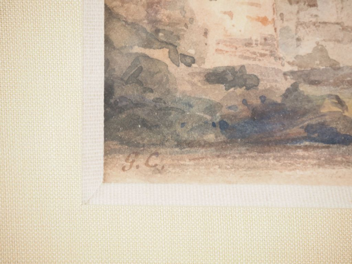 Ecole française XIXème.  "Falaises du pays de Caux" Aquarelle monogram