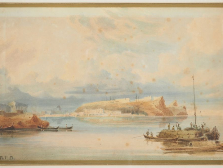 Ecole française XIXème.  "Marine" Paire d'aquarelles, monogrammées en 