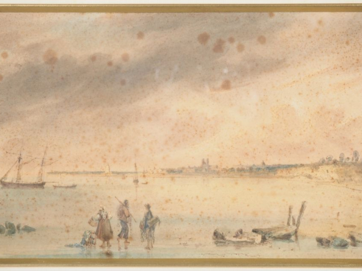Ecole française XIXème.  "Marine" Paire d'aquarelles, monogrammées en 