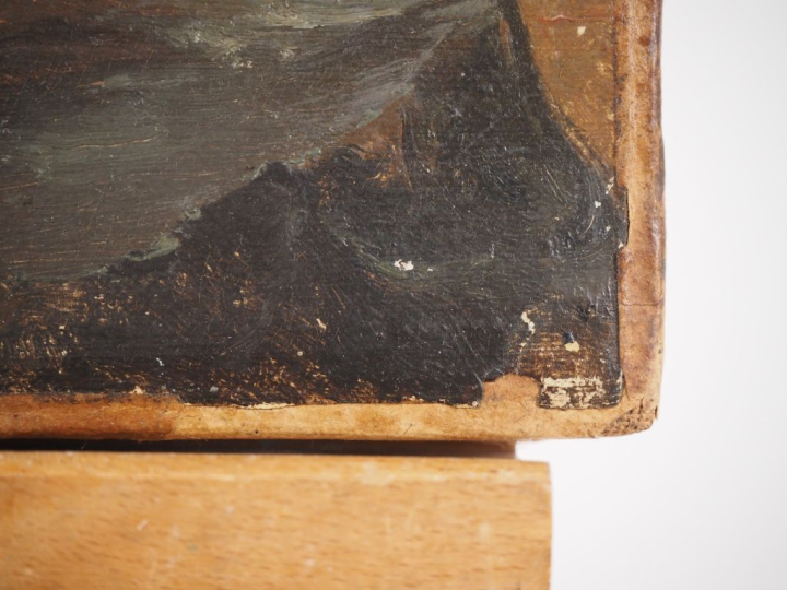 Ecole française  XIXème. "ferme en lisière de forêt" Huile sur papier,