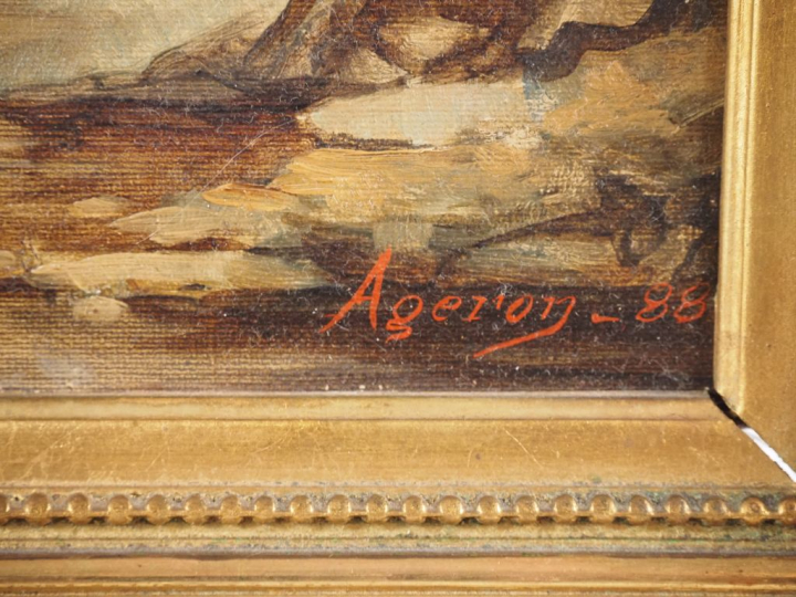 Louis Noël AGERON.  "Cascade" Huile sur toile, signée en bas à droite 
