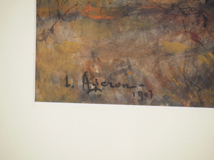 Louis Noël AGERON. "Paysage de sous-bois" Aquarelle, signée en bas à g
