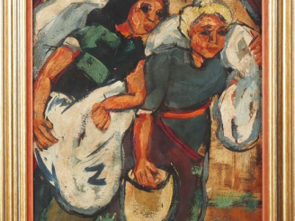 Vente aux enchères Henry D'ANTY.  "les lavandières" Huile sur carton, signée en bas à dro