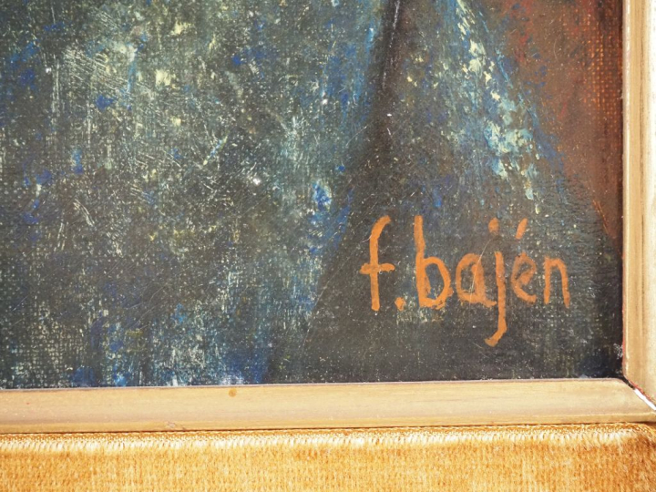 Francisco BAJEN.  "Le menuisier" Huile sur toile, signée en bas à droi