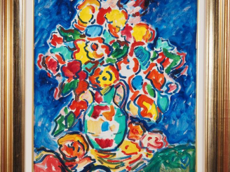 Vente aux enchères Armand BOUVIER.  "bouquet du jardin" Huile sur toile, signée en bas à 