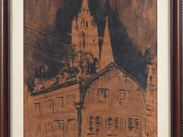 BLIN.  "l'église" Encre sur papier, signée en bas à droite  Dim. À vue