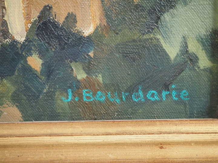 J. BOURDARIE. "village du midi" Huile surt toile, signée en bas à droi