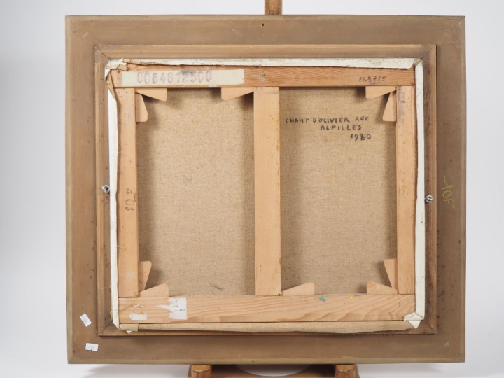 Yves BRAYER.  "Champ d'olivier aux Alpilles" Huile sur toile, signée e