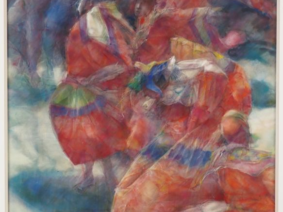 Pierre CARO.  "Farandole" Aquarelle gouachée, signée en bas à gauche D