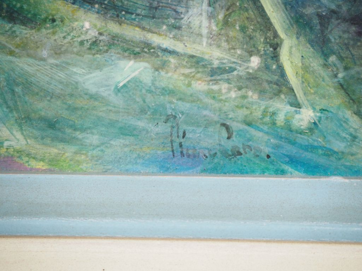 Pierre CARO. "Le radeau" Huile sur panneau, signée. Dim. 16 x 27,5 cm