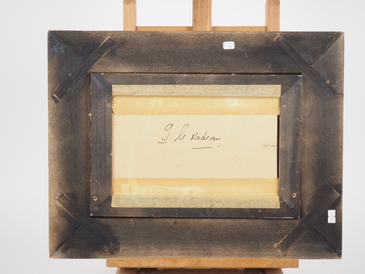 Pierre CARO. "Le radeau" Huile sur panneau, signée. Dim. 16 x 27,5 cm