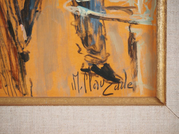 Marc CLAUZADE.  "Les amis du boulevard" Huile sur panneau, signée en b