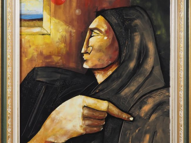 Juan COOK.  "l'annonciation" Huile sur toile, signée en bas à gauche  