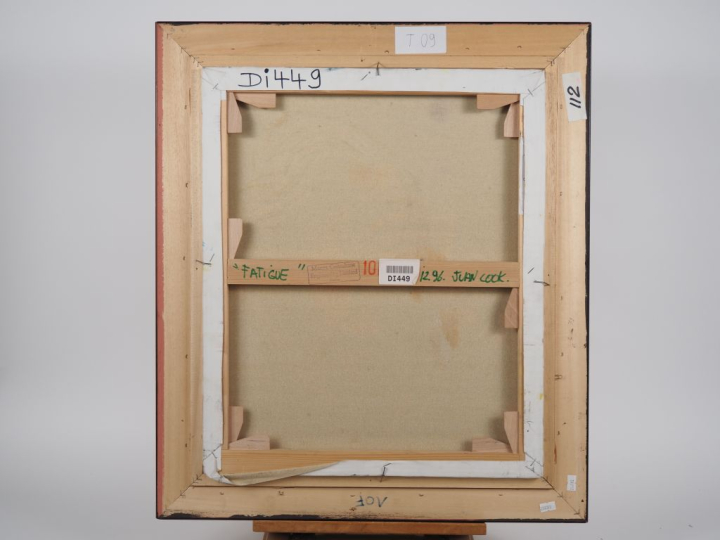 Juan COOK. "Fatigue" Huile sur toile, signée en bas à droite et datée 