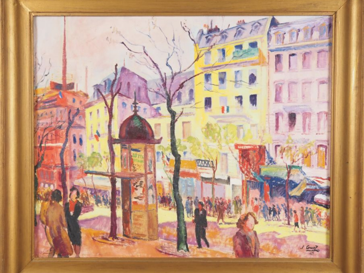 Jules COUEZ.  "les grands boulevards en 1930" Huile sur toile, signée 