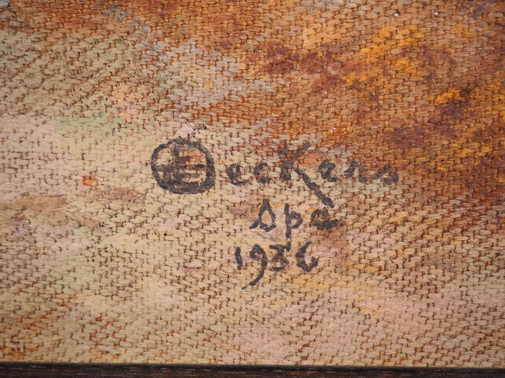 Emile DECKERS.  "Sous bois en automne" Huile sur toile, signée en bas 