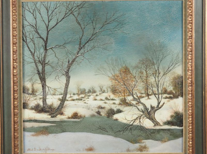 Albert DRACHKAVOTCH.  "le saule cassé" Huile sur isorel, signée en bas