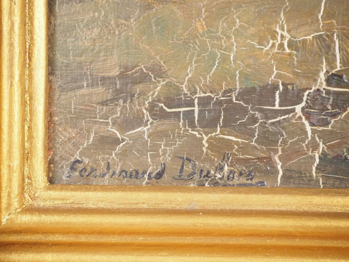 Ferdinand DUBORD. "bretonnes sur le port" Huile sur panneau, signée en