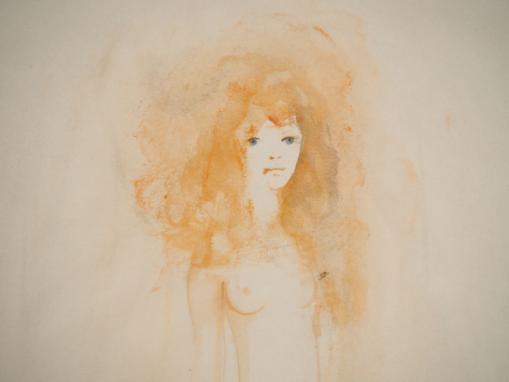 Léonor FINI. "le modèle" Aquarelle, signée en bas à droite  Dim. À vue