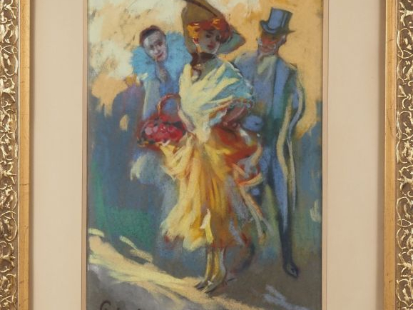 Louis FORTUNEY.  "La bouquetière" Pastel signé en bas à gauche Dim. À 