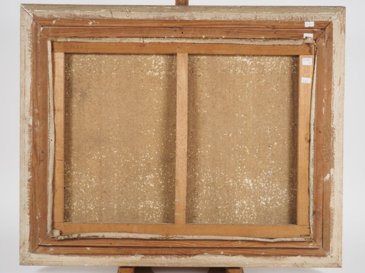 Robert FOUCAULT.  "le pont dans la forêt" Huile sur toile, signée en b