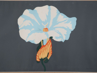 Vente aux enchères Franco FRANCINI.  "fleur" Lithographie ou pochoir signée en bas à droi