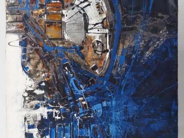 Claude GEORGES.  "Abstraction" Huile sur toile, porte une étiquette : 