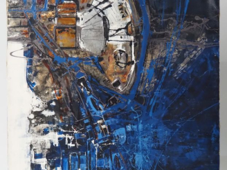 Vente aux enchères Claude GEORGES.  "Abstraction" Huile sur toile, porte une étiquette : 