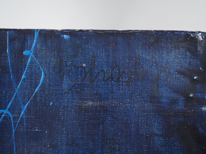 Claude GEORGES.  "Abstraction" Huile sur toile, porte une étiquette : 