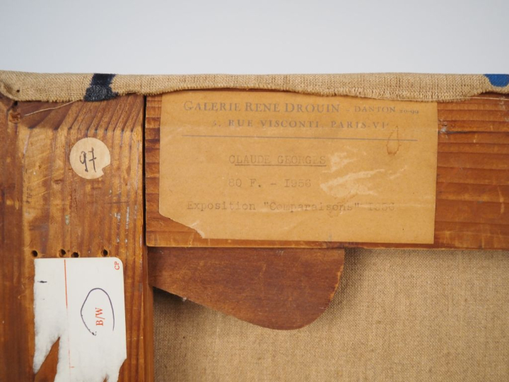 Claude GEORGES.  "Abstraction" Huile sur toile, porte une étiquette : 