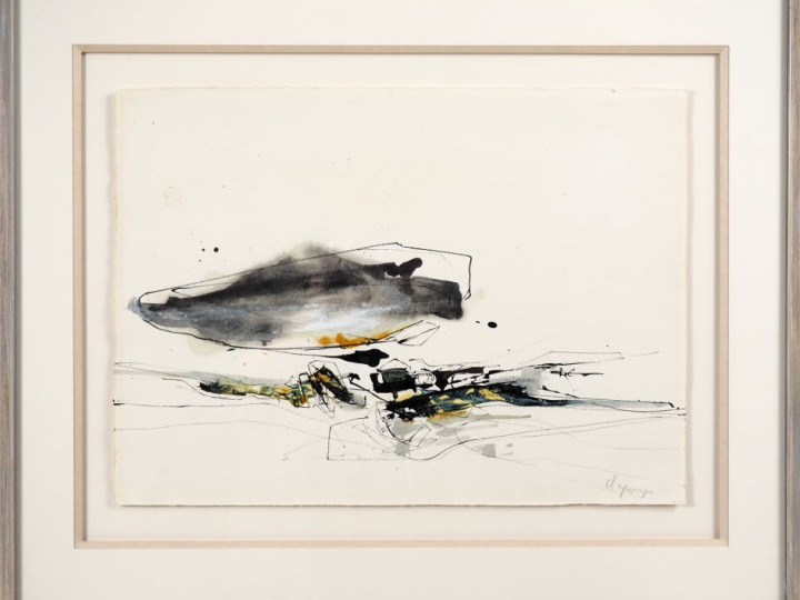 Claude GEORGES.  "composition" Encre aquarellée signée en bas à droite