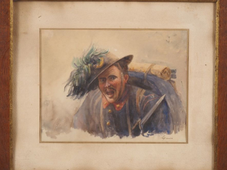 Vente aux enchères GRANNI.  "soldat anglais" Aquarelle, signée en bas à droite Dim. À vue